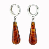 Cognac Amber Drop Dangle Earrings Sterling Silver